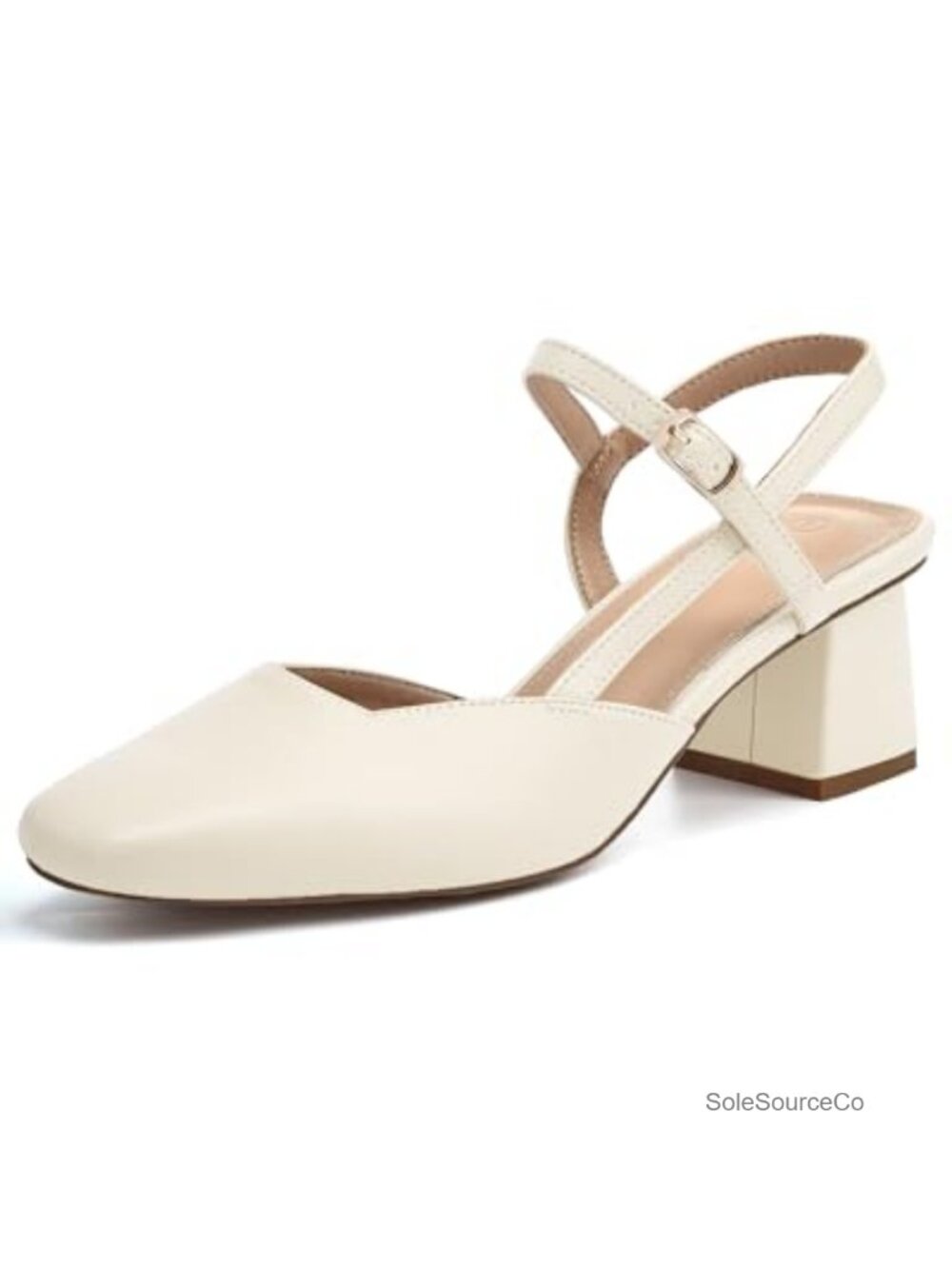 Faux Leather Slingback Chunky Low Heels Square Toe Dress Pumps